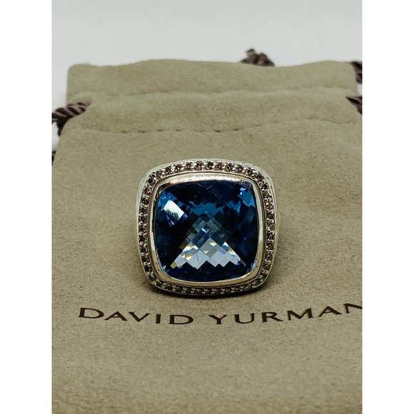 David Yurman Albion Diamond Blue Topaz Ring 14MM Topaz 100% Authentic Pouch 6.5 - Picture 3 of 12